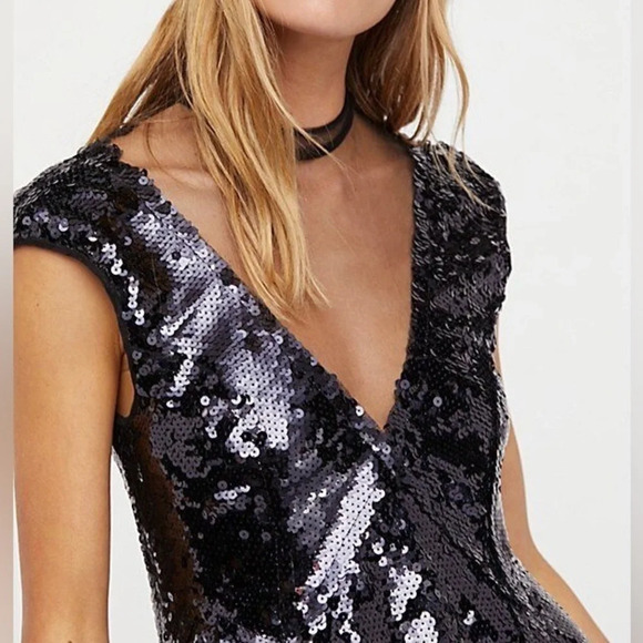 Free People New Dance til dawn black sequin mesh minidress XS - Picture 2 of 15